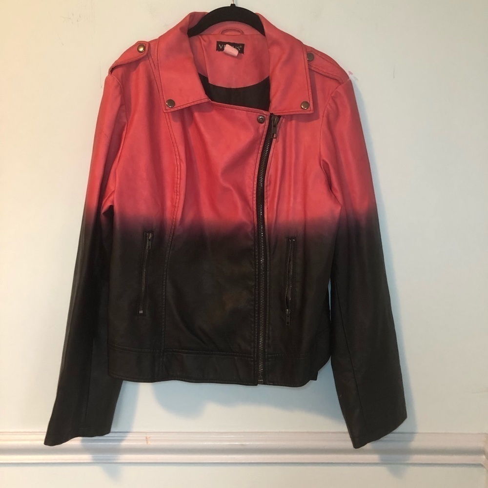 Venus Pink & Black Pleather Biker Jacket Size 16